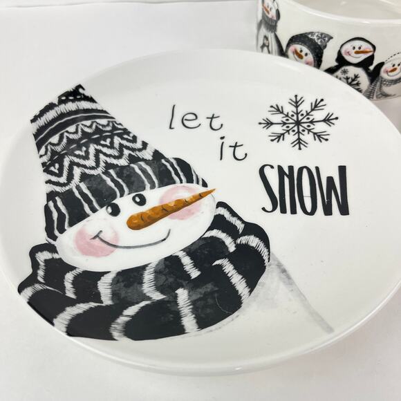 Fitz and Floyd Snow Days Snack Set Snowman Bowl and Plates - Picture 3 of 8